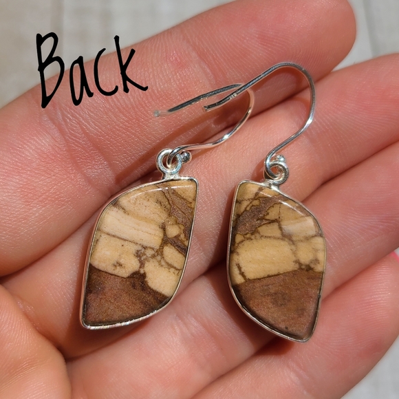 Natural Coffee Zebra Jasper 925 Earrings - Picture 4 of 5